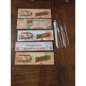 Lot Of 7 Vintage Boye Bates Crochet Hooks 0, 1, 10, 11, 14, G USA + Guides